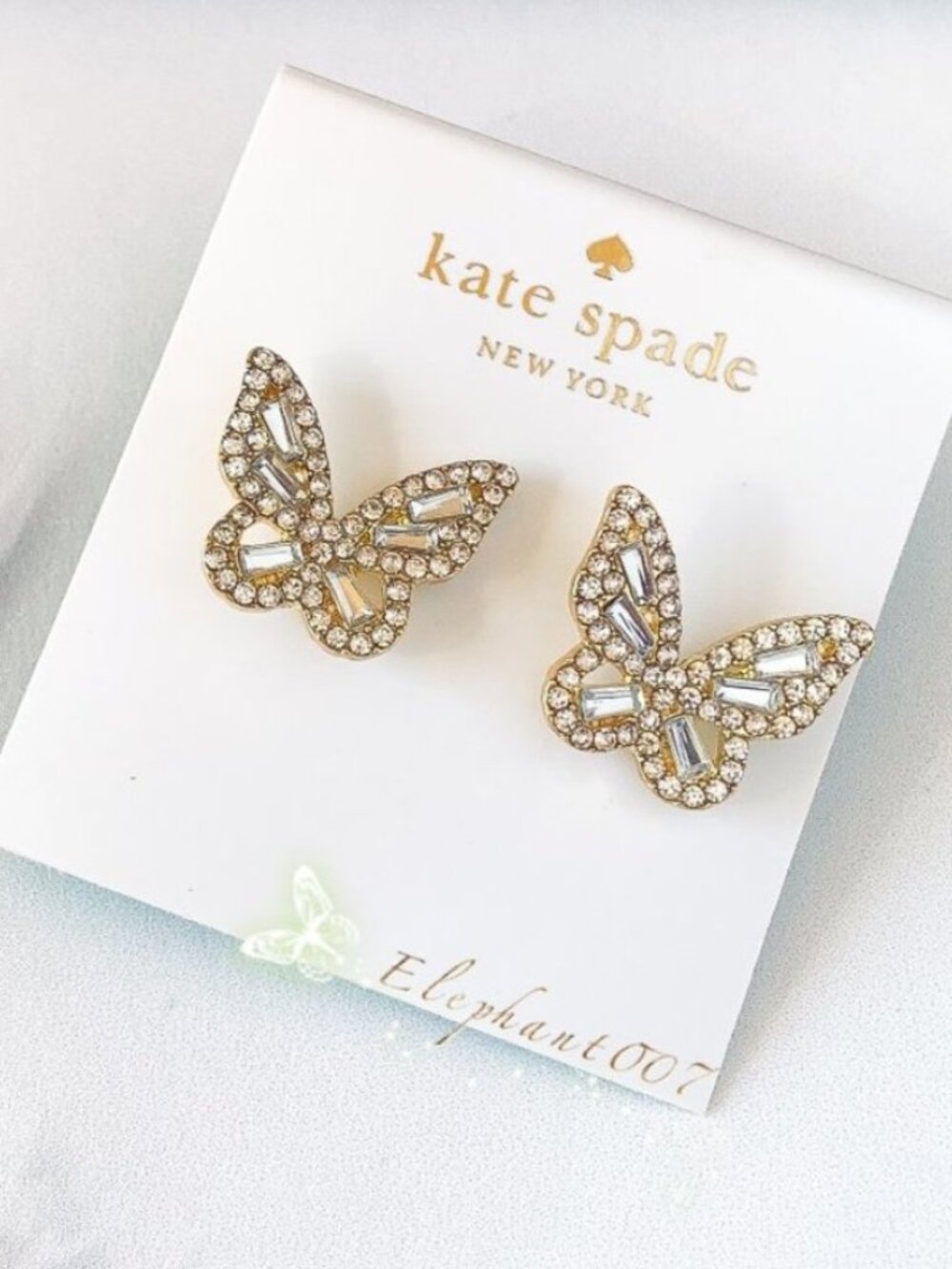 Kate Spade Crystal Butterfly Statement Earrings Gold Tone Sparkly Studs - Picture 2 of 3